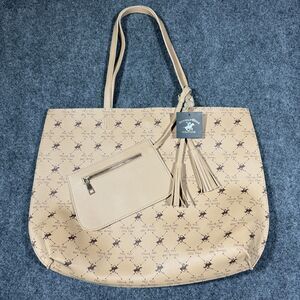 Beverly Hills Polo Club NWT Womens Tote Bag w/Wallet Camel Large Straps Tassels